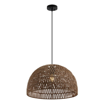 Campana 20" Bohemian Modern Woven Rattan/Iron LED Pendant